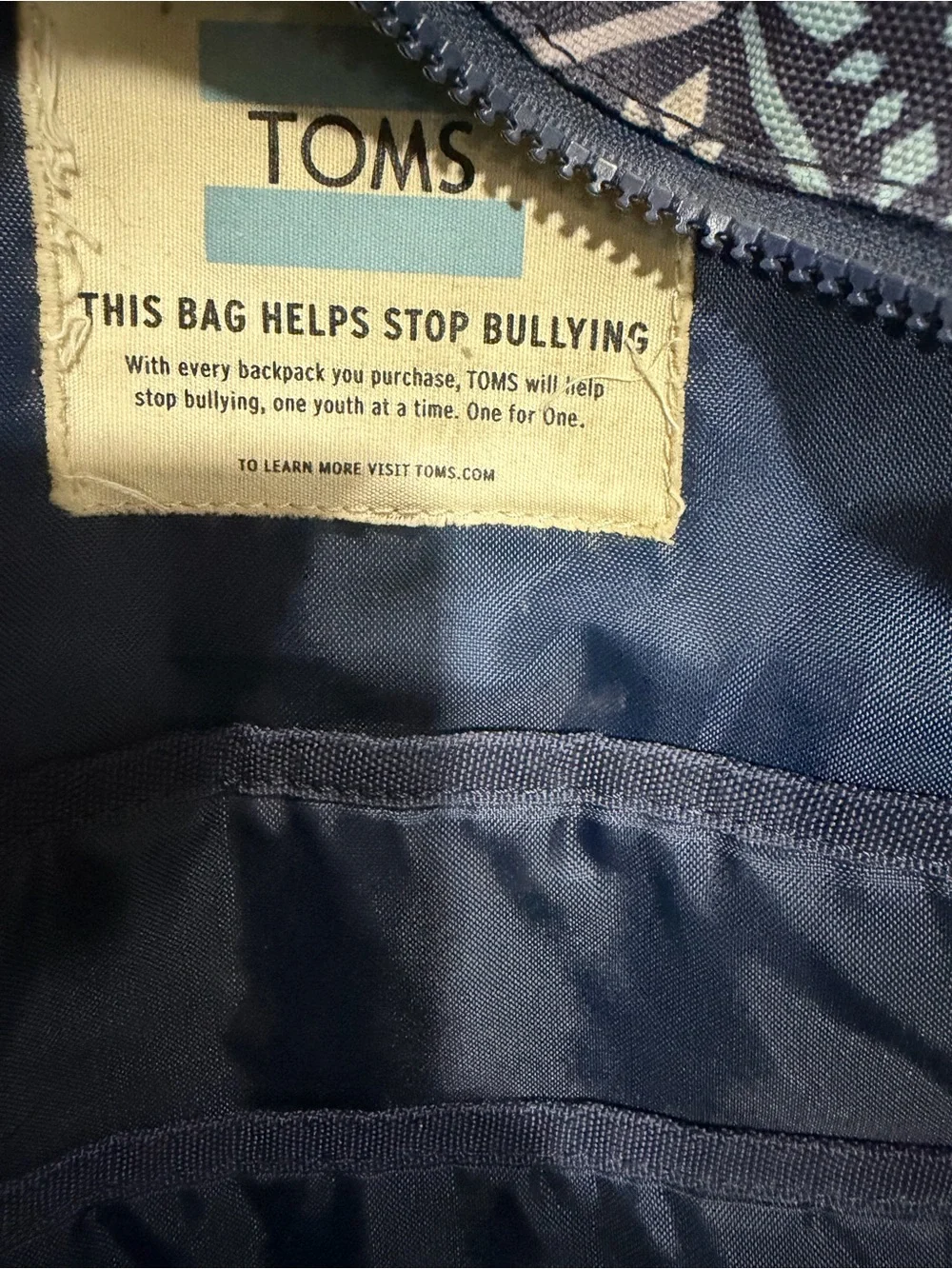 TOMS Navy Backpack with Blue and Lime Geometric Print
